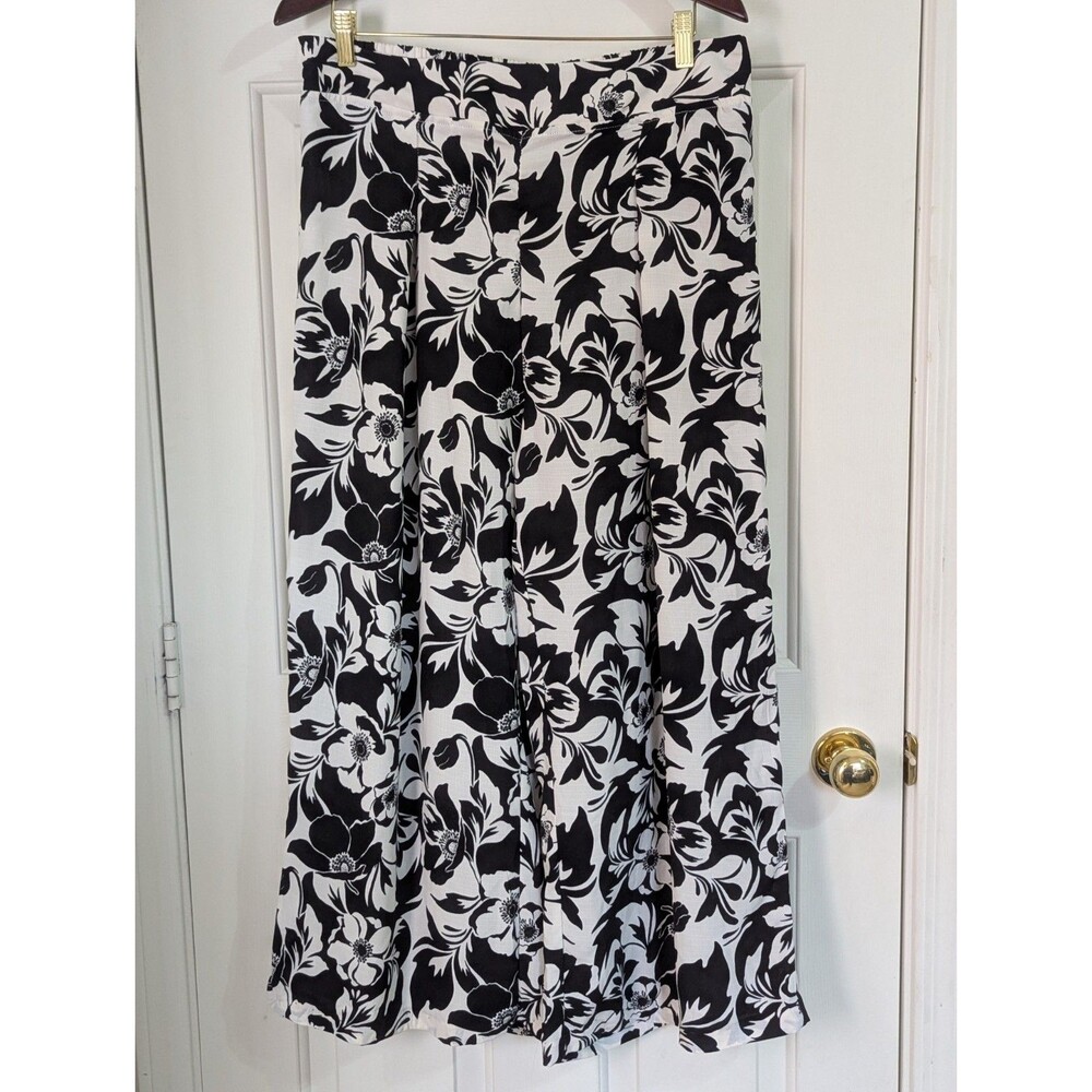 Haute Monde Wide Leg Culottes Pants Womens XL Black White Pull On Pleated Resort